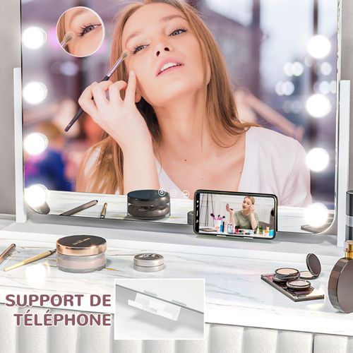 Miroir Maquillage Hollywood LED Rotatif USB Nova Blanc
