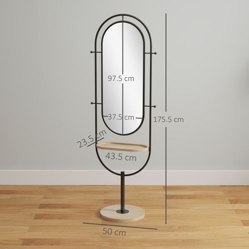 Miroir étagère Design H.175 Cm Métal Lucien Noir Et Bois