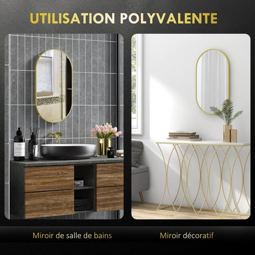 Miroir Mural Ovale 40l X 70h Cm Ares Doré