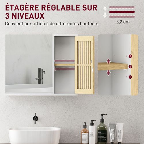 Armoire Miroir Salle De Bain Nilo Bambou Blanc