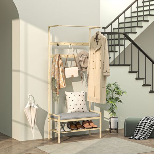 Vestiaire D'entrée Banc à Chaussures Coussin Rolf Bambou Naturel