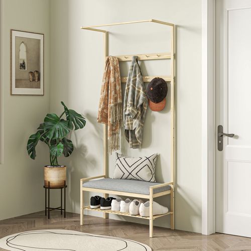 Vestiaire D'entrée Banc à Chaussures Coussin Rolf Bambou Naturel