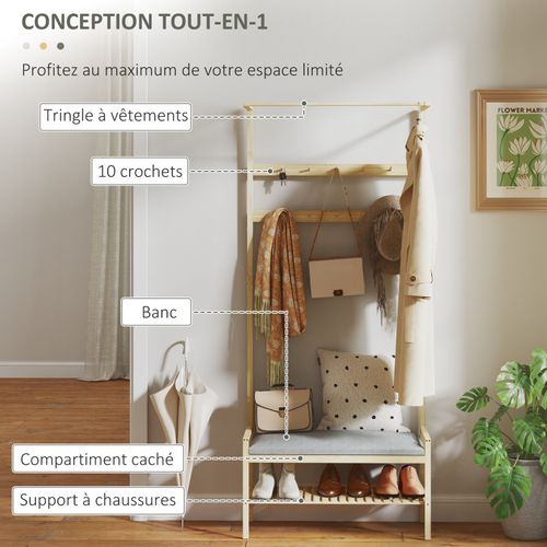Vestiaire D'entrée Banc à Chaussures Coussin Rolf Bambou Naturel