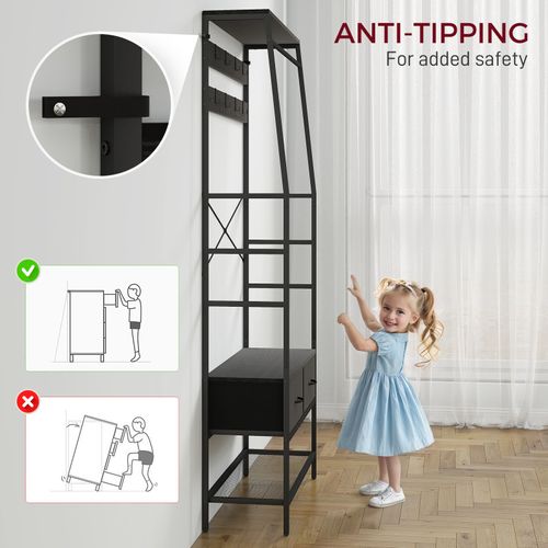 Porte-manteau Vestiaire D'entrée Multi-rangement Kurt Noir