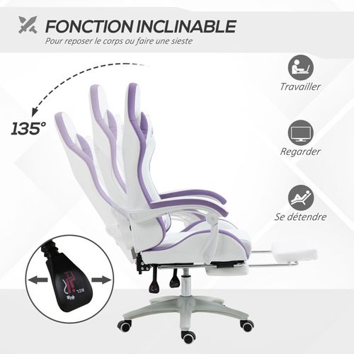 Chaise De Bureau Gaming Inclinable Vino Blanche Et Mauve