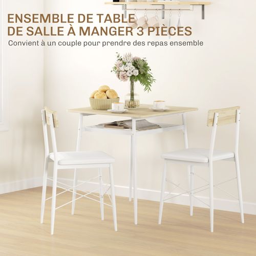 Ensemble Table à Manger 2 Chaises Elora Aspect Chêne Et Blanc