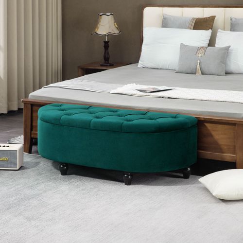 Pouf De Rangement Capitonné Demi-cercle Alicia Vert émeraude