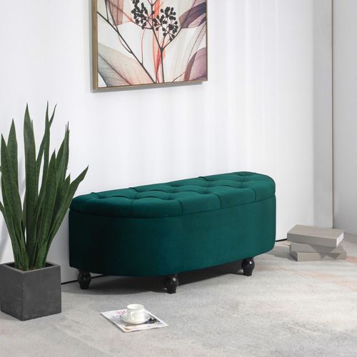 Pouf De Rangement Capitonné Demi-cercle Alicia Vert émeraude