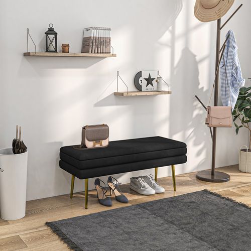 Banquette Coffre De Rangement Elisa Velours Noir Et Doré
