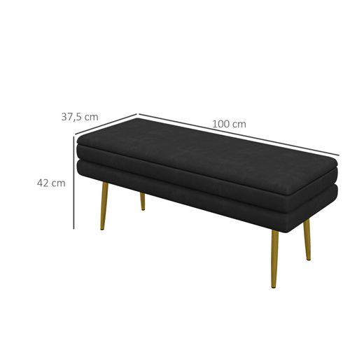 Banquette Coffre De Rangement Elisa Velours Noir Et Doré
