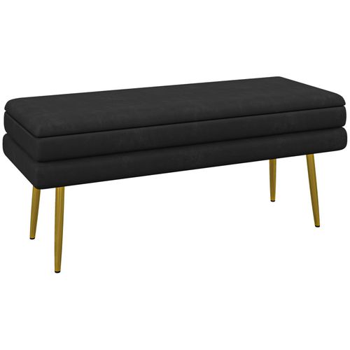Banquette Coffre De Rangement Elisa Velours Noir Et Doré