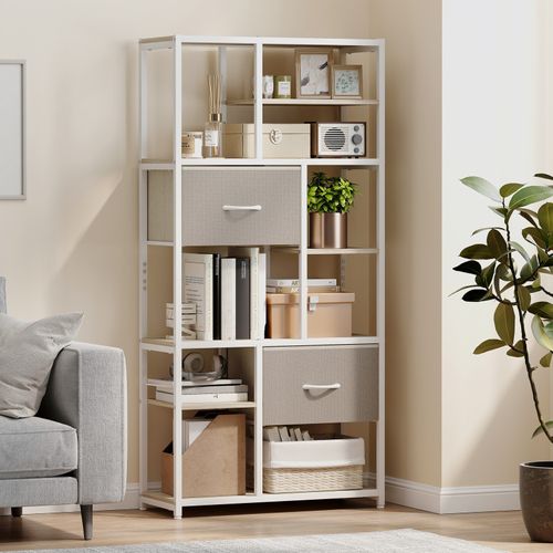 Bibliothèque étagères Avec Tiroirs Coimbra Aspect Chêne, Blanc Et Beige