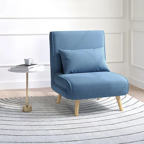 Fauteuil Convertible Scandinave Kulus Bois Et Tissu Bleu