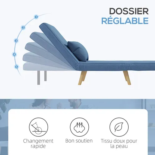 Fauteuil Convertible Scandinave Kulus Bois Et Tissu Bleu