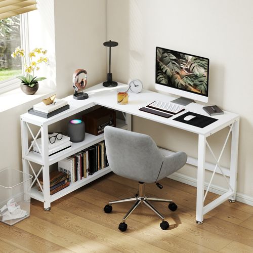 Bureau D’angle Modulable Multi-rangement Luiza Blanc