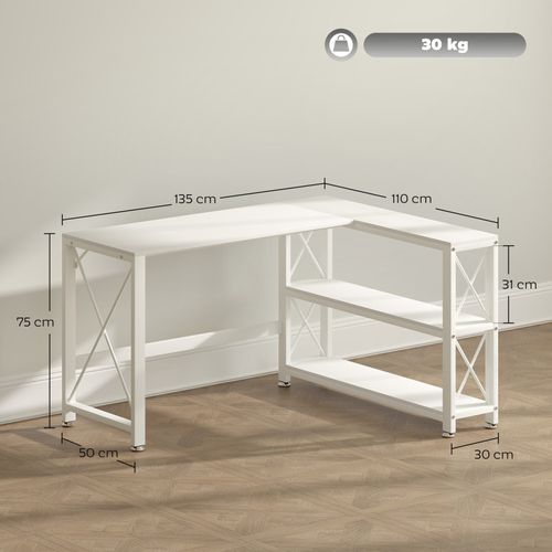 Bureau D’angle Modulable Multi-rangement Luiza Blanc