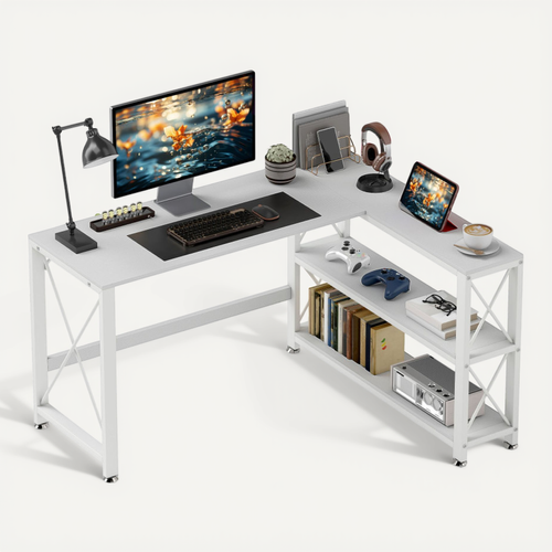 Bureau D’angle Modulable Multi-rangement Luiza Blanc