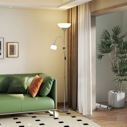 Lampadaire 2 Têtes Base Métal Mariana Argent Et Blanc