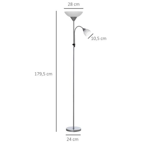Lampadaire 2 Têtes Base Métal Mariana Argent Et Blanc