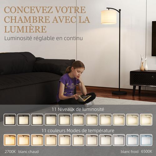 Lampadaire Réglable Avec Télécommande Dimmy Noir Et Crème