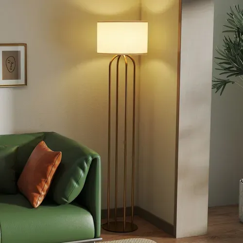 Lampadaire Métal Doré 4 Pieds Laddy Ton Doré Et Beige