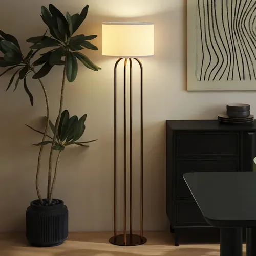 Lampadaire Métal Doré 4 Pieds Laddy Ton Doré Et Beige