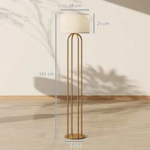 Lampadaire Métal Doré 4 Pieds Laddy Ton Doré Et Beige