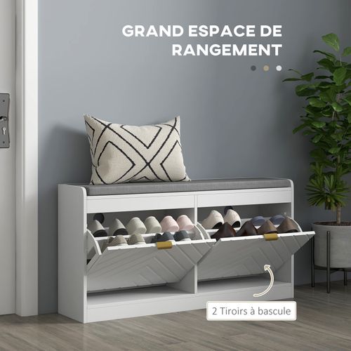Meuble à chaussures Motif Chevrons Valen Blanc