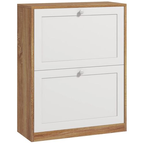 Meuble à Chaussures 2 Portes Abattantes Birma Blanc Et Chêne