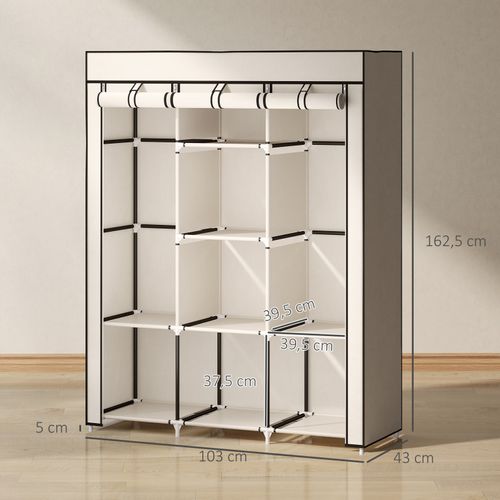 Armoire Penderie Lunaris Rangement élégant Moderne Beige 8 étagères 2 Barres Dressing Chambre