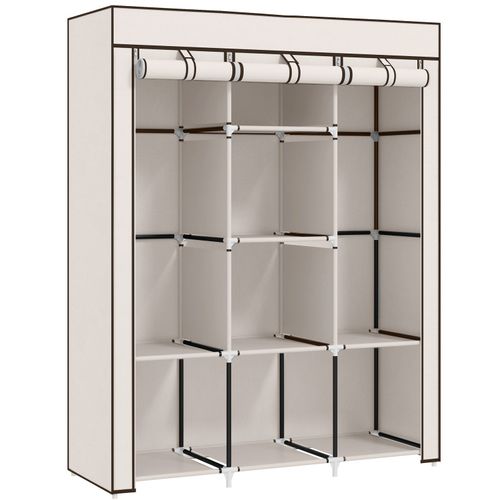 Armoire Penderie Lunaris Rangement élégant Moderne Beige 8 étagères 2 Barres Dressing Chambre