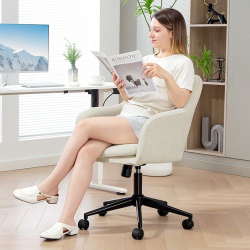 Chaise De Bureau Kaline Design élégant Confort Ergonomique Tissu Bouclette Beige Clair Acier Noir