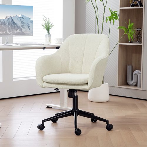 Chaise De Bureau Kaline Design élégant Confort Ergonomique Tissu Bouclette Beige Clair Acier Noir