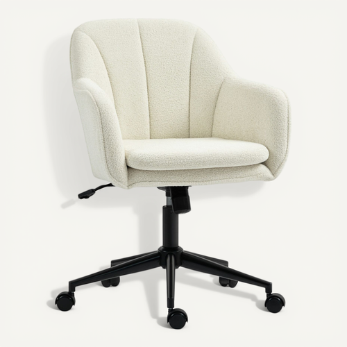 Chaise De Bureau Kaline Design élégant Confort Ergonomique Tissu Bouclette Beige Clair Acier Noir
