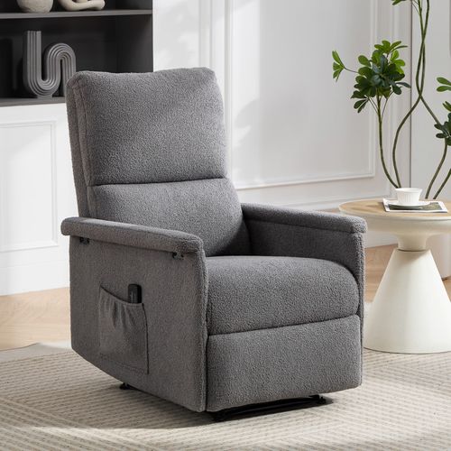 Fauteuil Massant Xandor Relaxation Confort Inclinable Repose-pieds Tissu Polaire Gris Clair