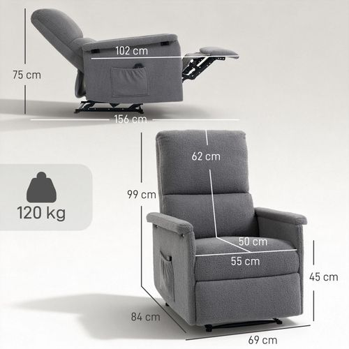 Fauteuil Massant Xandor Relaxation Confort Inclinable Repose-pieds Tissu Polaire Gris Clair