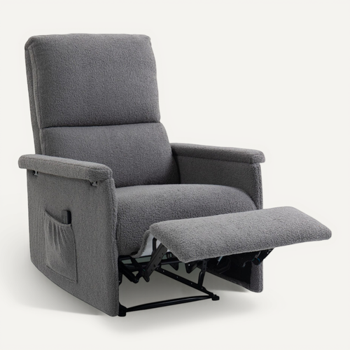 Fauteuil Massant Xandor Relaxation Confort Inclinable Repose-pieds Tissu Polaire Gris Clair