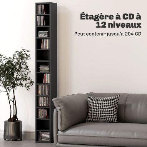 étagère Colonne Liorane Rangement Cd Bibliothèque Moderne Noir élégant Salon Chambre Bureau