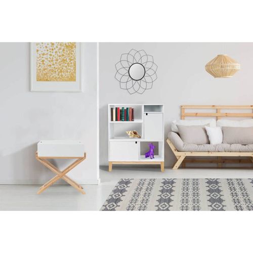 Table De Chevet 1 Niche Couleur Blanc Et Bois Clair
