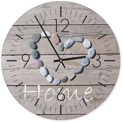 Horloge Murale En Bois Avec Cœur De Galets Pour La Maison 40 X 40 Cm Bois Clair