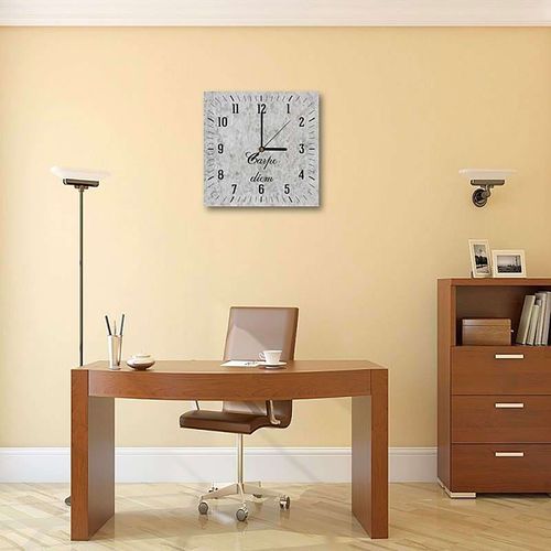 Horloge Murale Design Carpe Diem En Gris Pierre 60 X 60 Cm Gris