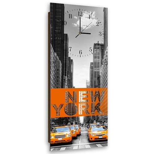 Horloge Murale Design Citadin Taxis De New York 25 X 65 Cm Orange