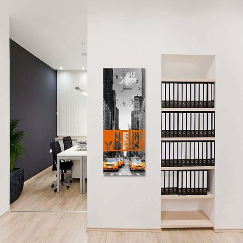 Horloge Murale Design Citadin Taxis De New York 25 X 65 Cm Orange