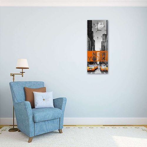 Horloge Murale Design Citadin Taxis De New York 25 X 65 Cm Orange
