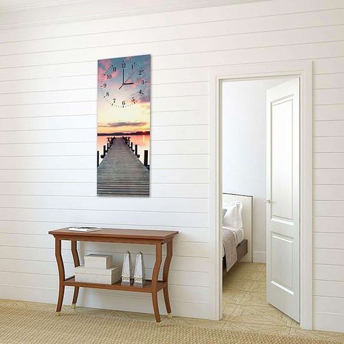 Horloge Murale Coucher De Soleil Sur Quai En Bois 40 X 118 Cm Bleu
