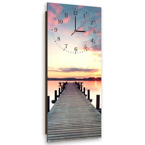 Horloge Murale Coucher De Soleil Sur Quai En Bois 40 X 118 Cm Bleu