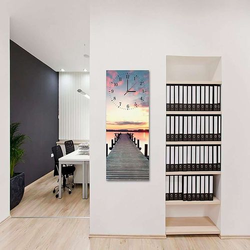 Horloge Murale Coucher De Soleil Sur Quai En Bois 40 X 118 Cm Bleu