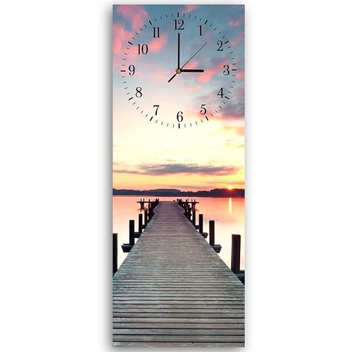 Horloge Murale Coucher De Soleil Sur Quai En Bois 40 X 118 Cm Bleu