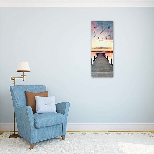 Horloge Murale Coucher De Soleil Sur Quai En Bois 40 X 118 Cm Bleu