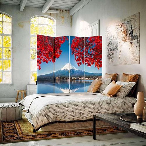 Paravent Mont Fuji 4 Panneaux Design élégant Et Zen 145 X 150 Cm - 2 Faces R° V° Bleu